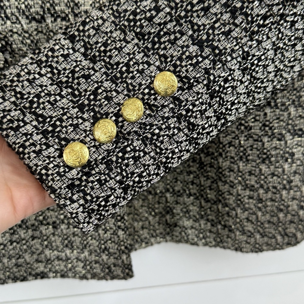 NEW Evereve STARSTRUCK Tweed Blazer Women L Black White Metallic Gold Button - Picture 4 of 13
